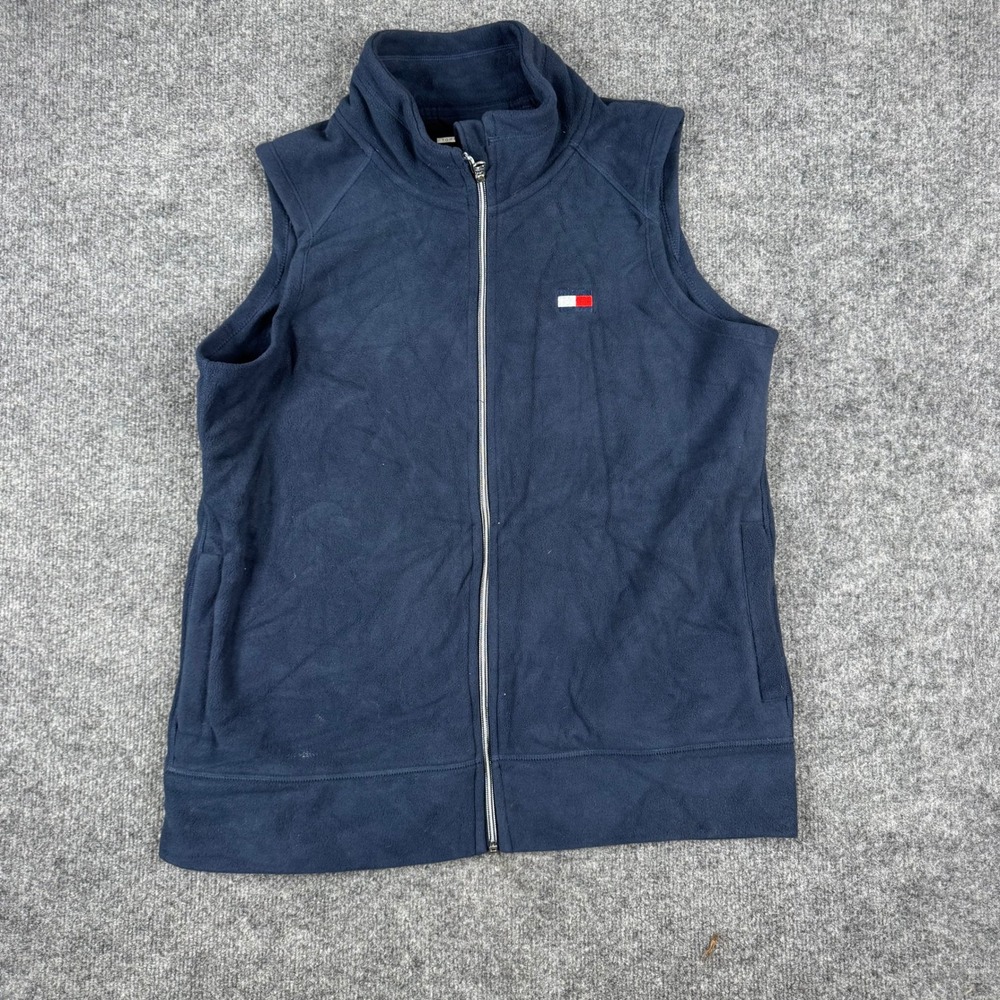 Tommy Hilfiger Vest Womens Size L Navy Blue Fleece Full Zip Mock Neck Sport